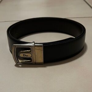 Vintage Christian Dior Black/Dark Brown Leather Belt – Gold Dior Logo Buckle